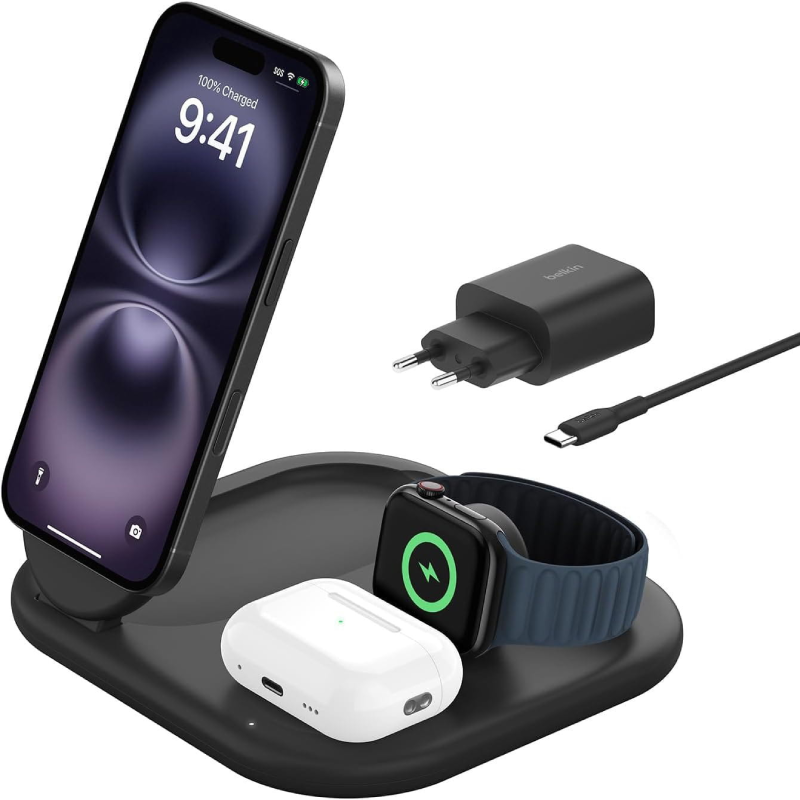 Ładowarka indukcyjna Belkin Boost Foldable 3w1 Qi2 15 W Czarna - Black
