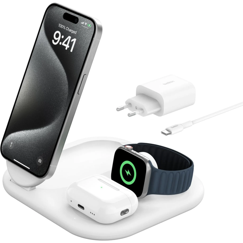 Ładowarka indukcyjna Belkin Boost Foldable 3w1 Qi2 15 W Biała - White
