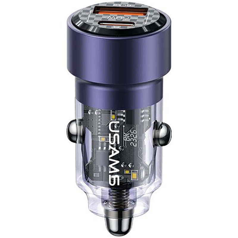 Ładowarka samochodowa USAMS C39 1 x USB-A + 1 x USB-C 60 W Fioletowa - Purple