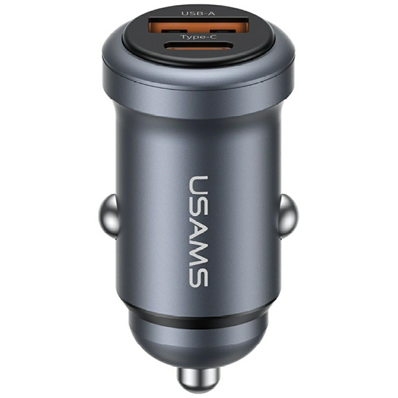 Ładowarka samochodowa USAMS CC322 1 x USB-A 1 x USB-C 30 W Szara - Tarnish