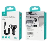Ładowarka samochodowa USAMS CC192CC01 1 x USB-A + 1 x USB-C 60 W + kabel USB-C 30 W Czarna - Black