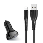 Ładowarka samochodowa USAMS C13 2 x USB-A + Kabel Lightning Czarna - Black