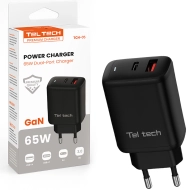 Ładowarka sieciowa Teltech TCH-05 65 W 1 x USB-C + 1 x USB-A Czarna - Black
