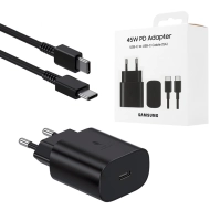 Ładowarka sieciowa Samsung 45 W PD Adapter 1 x USB-C + Kabel USB-C 1 m. Czarna - Black