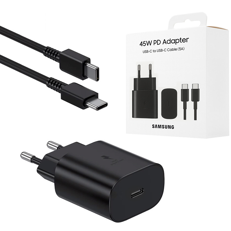 Ładowarka sieciowa Samsung 45 W PD Adapter 1 x USB-C + Kabel USB-C 1 m. Czarna - Black