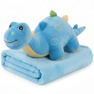 Pluszak z kocem Trusty dinozaur 90 cm Niebieski - Blue
