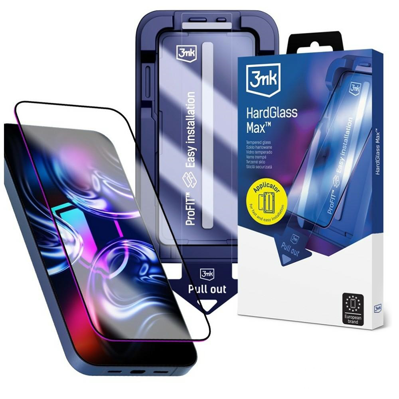 Szkło hartowane 3mk HardGlass Max z aplikatorem do Apple iPhone 15 Pro Czarne - Black (zdjęcie poglądowe)