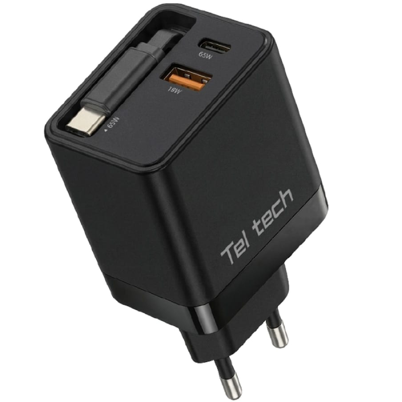 Ładowarka sieciowa Teltech TCH-11 65 W 1 x USB-C oraz 1 x USB-A Czarna - Black