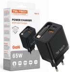 Ładowarka sieciowa Teltech TCH-11 65 W 1 x USB-C oraz 1 x USB-A Czarna - Black