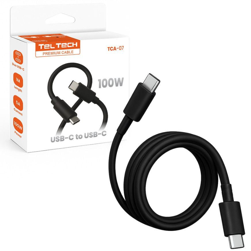 Kabel USB-C Teltech 100 W 200 cm Czarny - Black