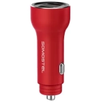 Ładowarka samochodowa do telefonu 2x USB 5A Somostel czerwona + kabel USB-C