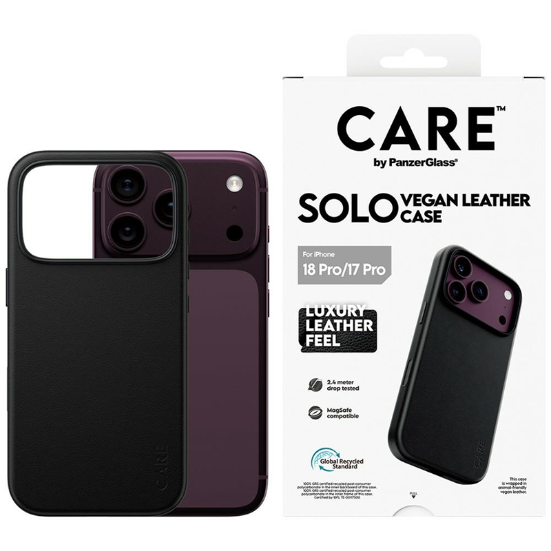 Etui PanzerGlass CARE Solo Vegan Leather MagSafe do iPhone 18 Pro / 17 Pro Czarne - Black