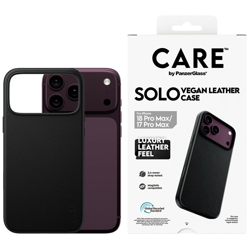 Etui PanzerGlass CARE Solo Vegan Leather MagSafe do iPhone 18 Pro Max / 17 Pro Max Czarne - Black