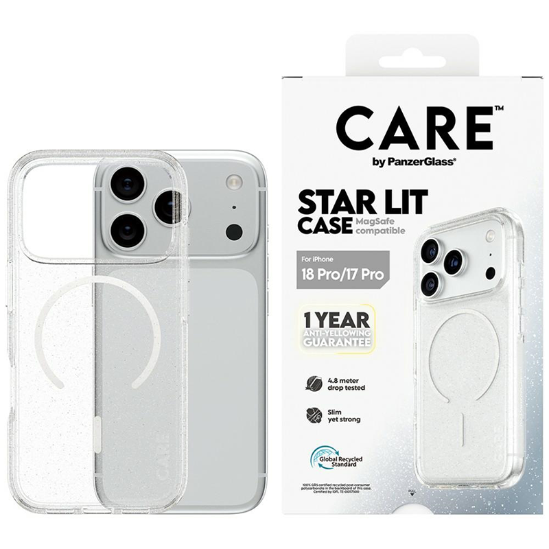 Etui PanzerGlass CARE Star Lit MagSafe do iPhone 18 Pro / 17 Pro Przezroczyste z brokatem - Clear