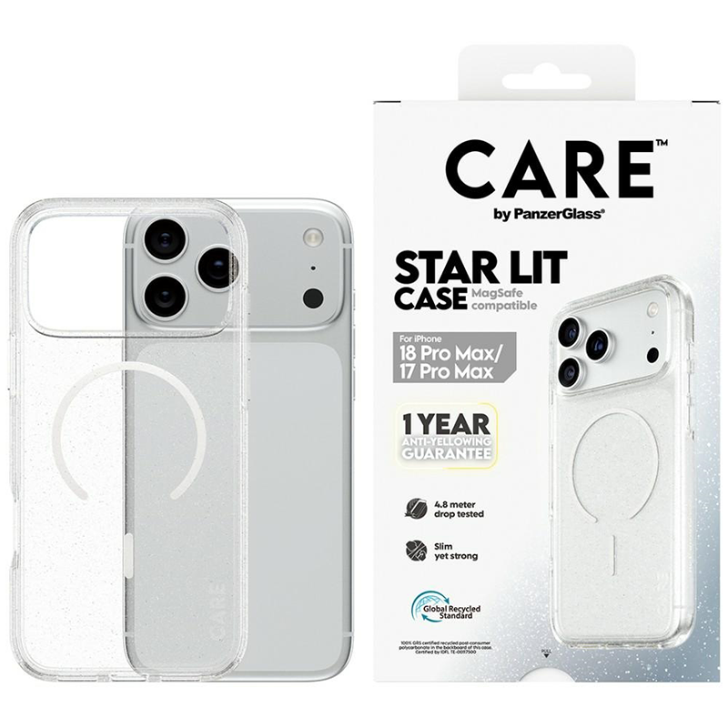 Etui PanzerGlass CARE Star Lit MagSafe do iPhone 18 Pro Max / 17 Pro Max Przezroczyste z brokatem - Clear