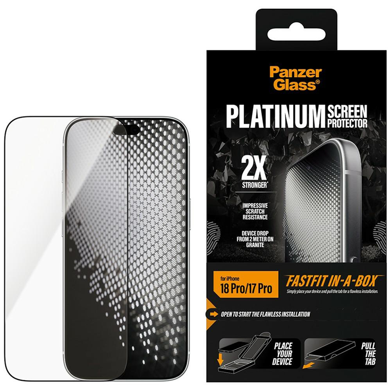 Szkło hartowane PanzerGlass Platinum Screen Protector FastFit In-A-Box do iPhone 18 Pro / 17 Pro