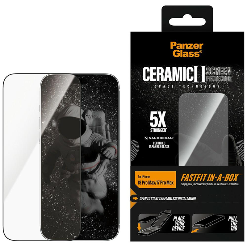 Szkło ceramiczne PanzerGlass Ceramic Ultra-Wide Fit FastLift in-a-box do iPhone 18 Pro Max / 17 Pro Max