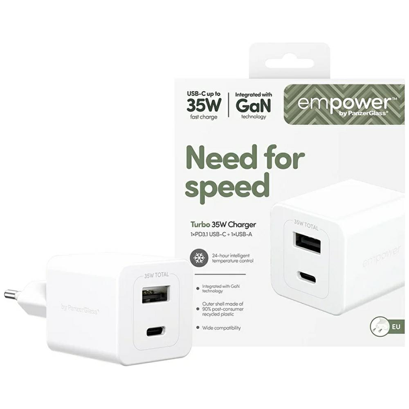 Ładowarka sieciowa PanzerGlass empower Turbo 35 W 1 x USB-C / 1 x USB-A Biała - White