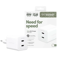 Ładowarka sieciowa PanzerGlass empower Turbo 45 W 2 x USB-C Biała - White