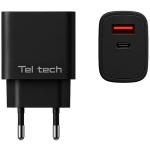 Ładowarka sieciowa Teltech TCH-02 25 W 1 x USB-C + 1 x USB-A Czarna - Black