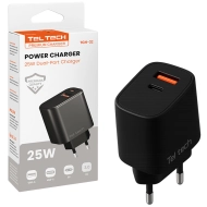 Ładowarka sieciowa Teltech TCH-02 25 W 1 x USB-C + 1 x USB-A Czarna - Black