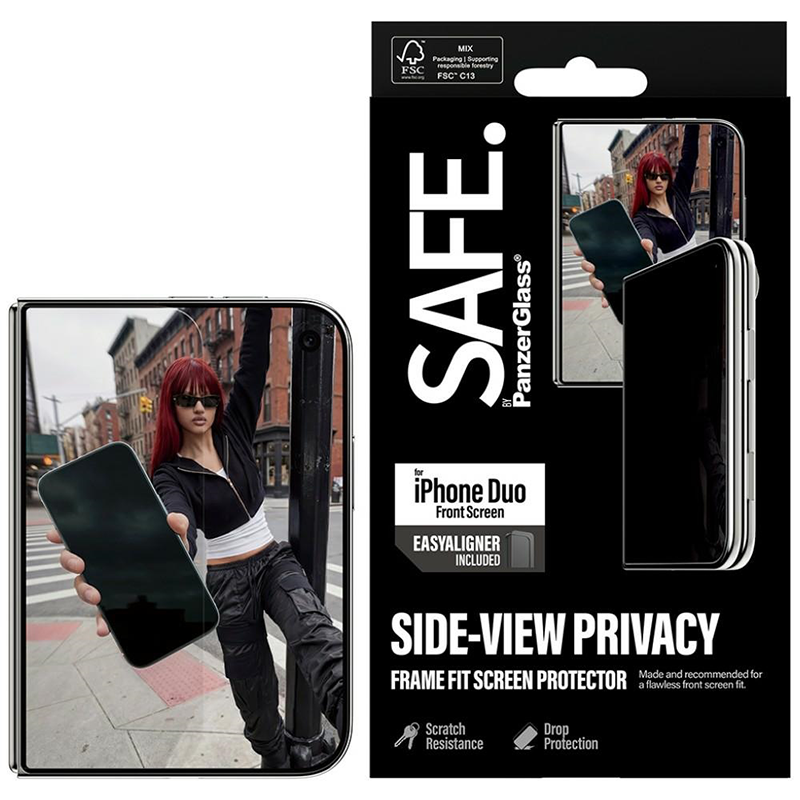 Szkło prywatyzujące PanzerGlass SAFE 2-Way Privacy Sub Screen Ultra-Wide Fit EasyAligner do iPhone Duo
