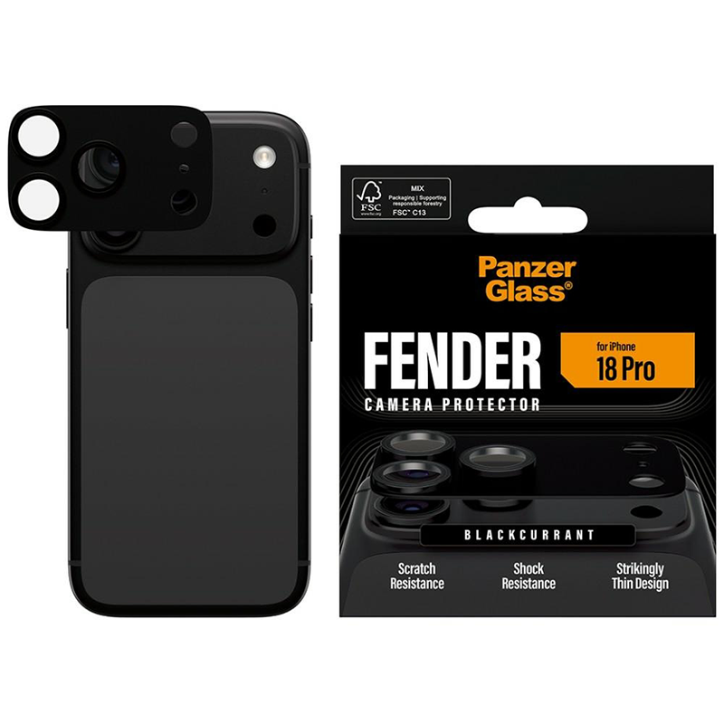 Szkło hartowane na aparaty PanzerGlass Fender do iPhone 18 Pro Czarna porzeczka - Blackcurrant