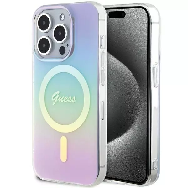 Etui Guess Hardcase IML Iridescent MagSafe iPhone 15 Pro Fioletowy