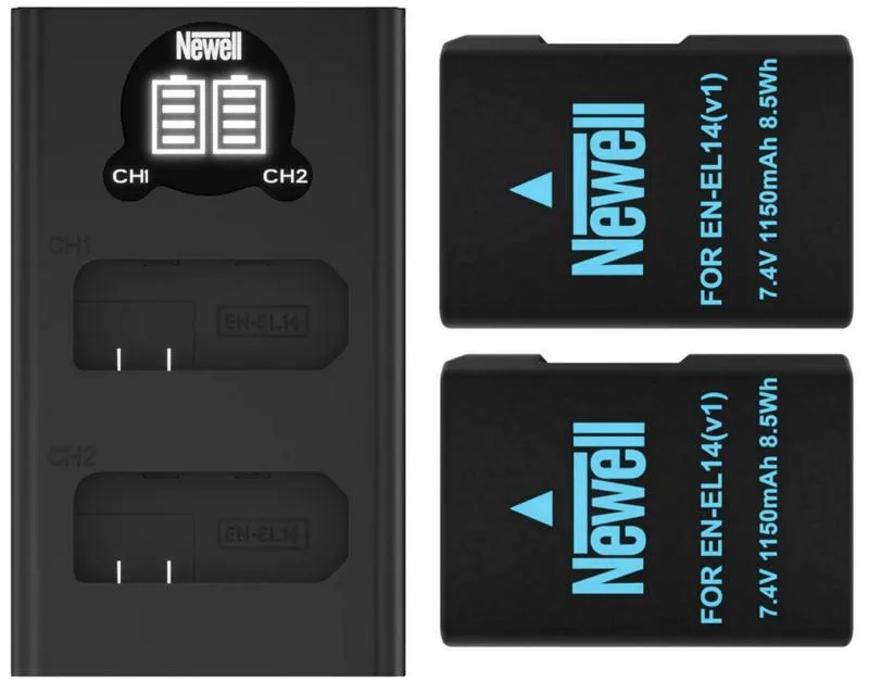 Zestaw ładowarka dwukanałowa Newell DL-USB-C i dwa akumulatory EN-EL14