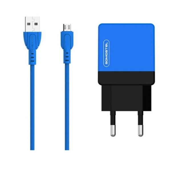 Ładowarka sieciowa SMS-A53 2A Somostel niebieska + kabel micro USB