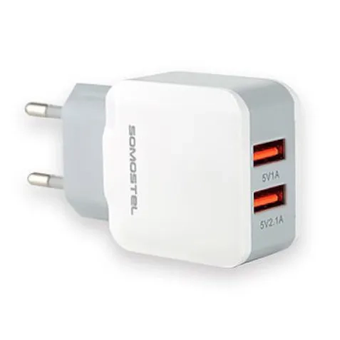 Ładowarka sieciowa DUAL USB 2.1A Somostel biała