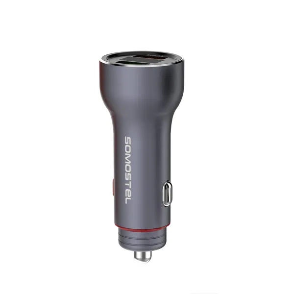 Ładowarka samochodowa do telefonu 2x USB 5A Somostel niebieska + kabel USB-C