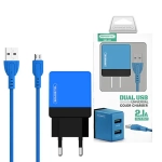 Ładowarka sieciowa do telefonu DUAL USB 2A Somostel niebieska + kabel USB-C 2