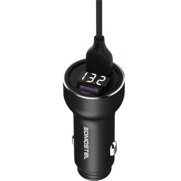 Ładowarka samochodowa do telefonu 2x USB Quick Charge 3.0 5A Somostel czarna + kabel USB-C