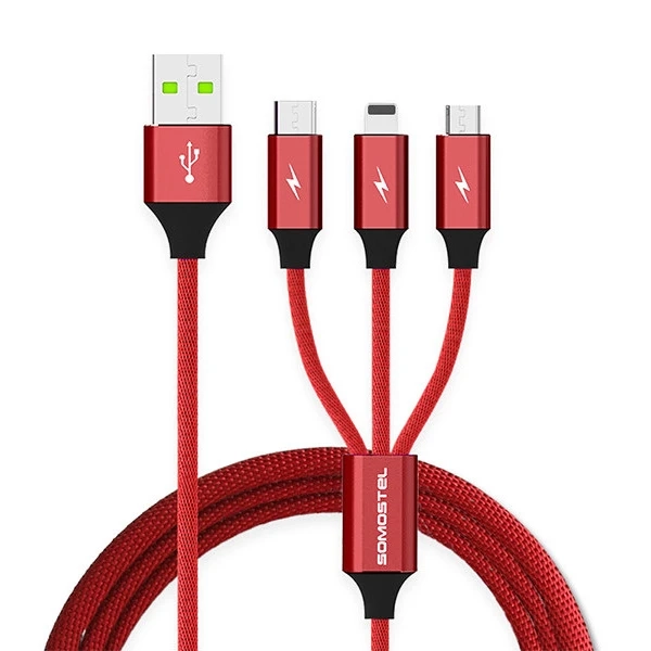 Kabel USB 3w1 1,2 m POWERLINE Somostel SMS-BW03 czerwony