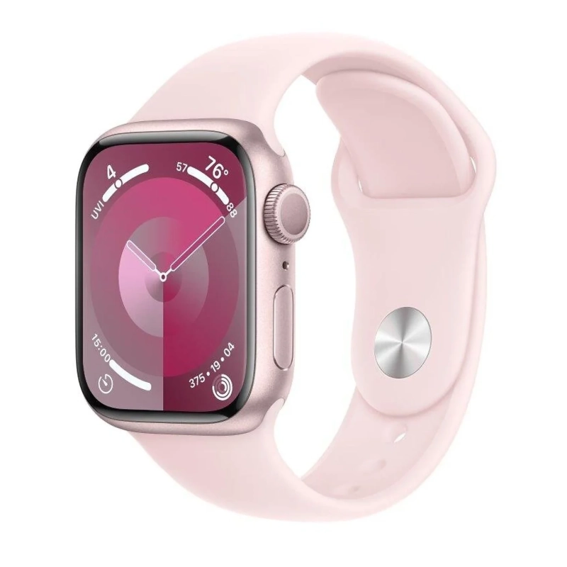 Apple Watch Series 9 GPS z kopertą 41 mm z aluminium w kolorze różowym z paskiem sportowym S/M w kolorze jasnoróżowym
