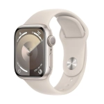 Apple Watch Series 9 GPS z kopertą 45 mm z aluminium w kolorze księżycowej poświaty z paskiem sportowym M/L w kolorze księżycowej poświaty