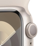 Apple Watch Series 9 GPS z kopertą 45 mm z aluminium w kolorze księżycowej poświaty z paskiem sportowym M/L w kolorze księżycowej poświaty