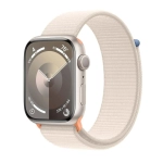 Apple Watch Series 9 GPS z kopertą 45 mm z aluminium w kolorze księżycowej poświaty z opaską sportową w kolorze księżycowej poświaty