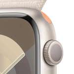 Apple Watch Series 9 GPS z kopertą 45 mm z aluminium w kolorze księżycowej poświaty z opaską sportową w kolorze księżycowej poświaty