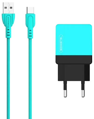 Ładowarka sieciowa do telefonu DUAL USB 2A Somostel + kabel USB-C miętowa