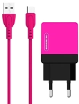 Ładowarka sieciowa do telefonu DUAL USB 2A Somostel + kabel USB-C różowa