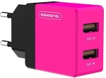 Ładowarka sieciowa do telefonu DUAL USB 2A Somostel + kabel USB-C różowa