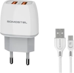 Ładowarka sieciowa Somostel SMS-A38 2.1A Dual-USB + kabel Micro biała