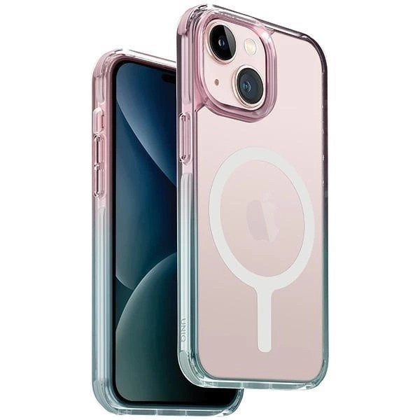 Etui na iPhone 15 UNIQ Combat Duo Magclick Charging niebiesko-różowe