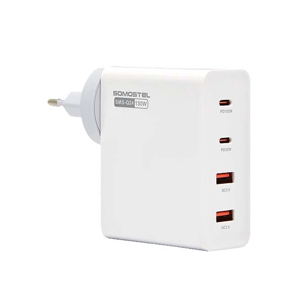 Ładowarka sieciowa GaN 2XUSB+2XPD 130W Power Delivery PD Somostel SMS-Q24 biała