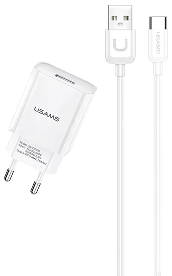 Ładowarka sieciowa USB-A 2 A USMS biała + kabel USB-C