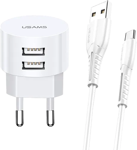Ładowarka sieciowa 2x USB-A USMS biała + kabel USB-C