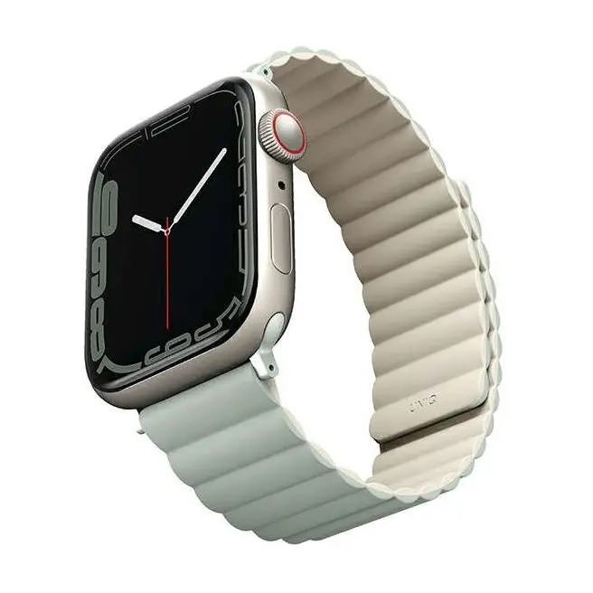 Pasek UNIQ Revix do Apple Watch Series 4/5/6/7/8/SE/SE2/Ultra 42/44/45mm Reversible Magnetic szałwia-beż