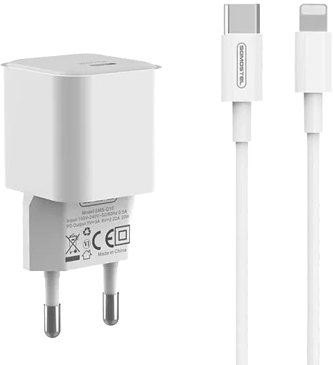 Ładowarka sieciowa USB-C 3 A Somostel biała + kabel USB-C - Lightning